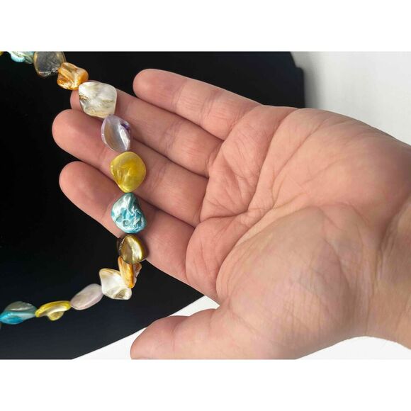 Multicolor Coin Pearl Beaded Necklace Irregular Shaped Beads Boho - Picture 2 of 4